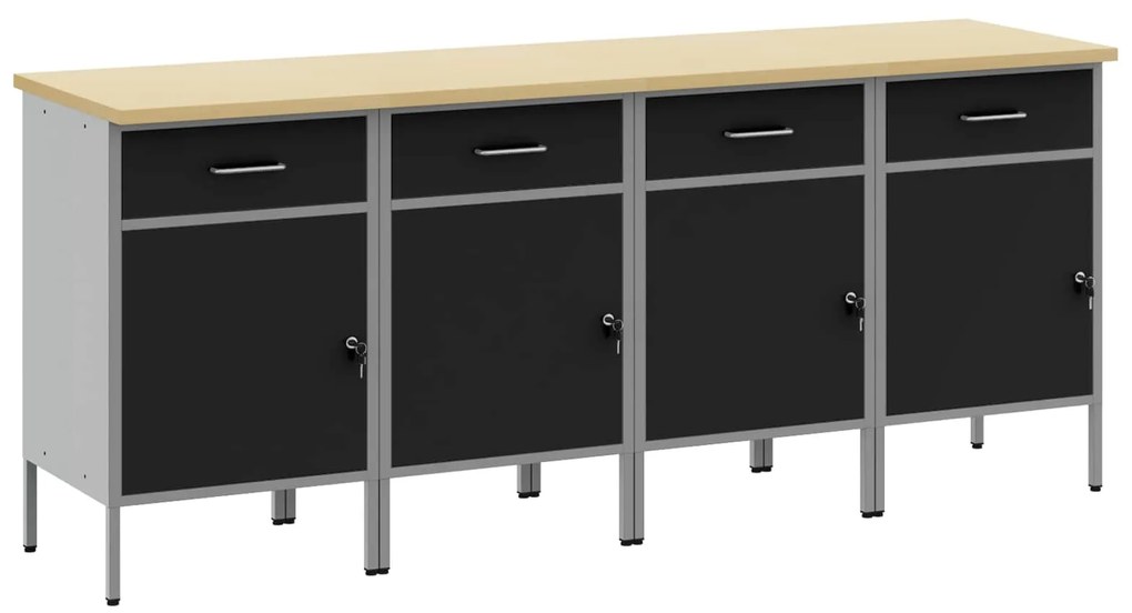 vidaXL Armário de Trabalho 4 pcs Preto e Cinza 200 x 55 x 85 cm