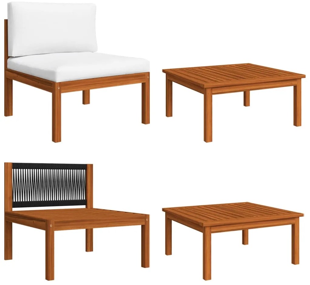 7 pcs conjunto lounge jardim c/ almofadões acácia maciça creme