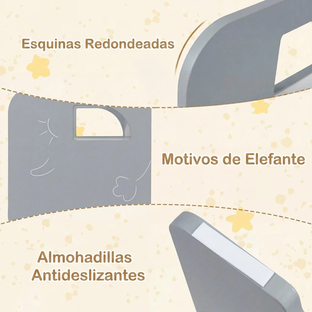 Conjunto de mesa e 2 cadeiras infantis com quadro de giz integrado e motivo de elefante em madeira, para crianças a partir dos 3 anos, sala de jogos/c