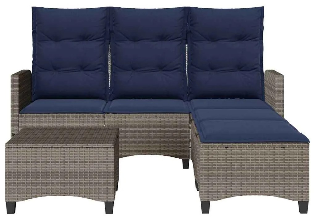 3 pcs conjunto sofás de jardim com almofadões em L vime PE