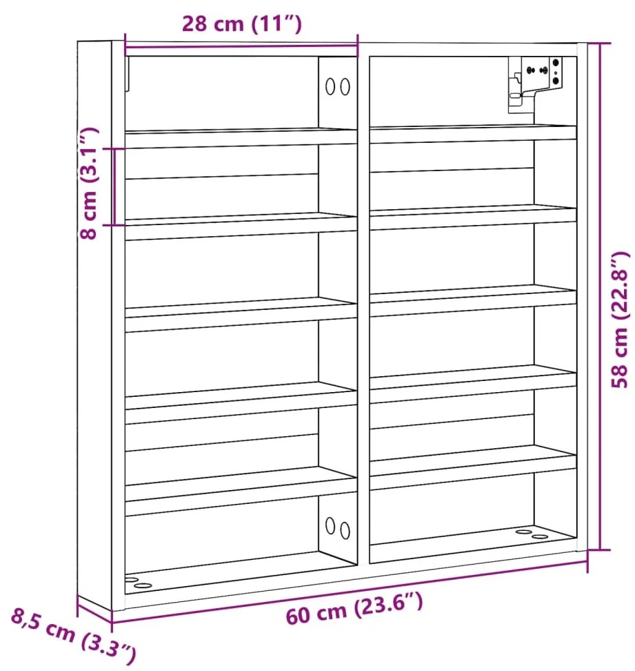 Armário vitrine 60x8,5x58 cm derivados madeira carvalho fumado