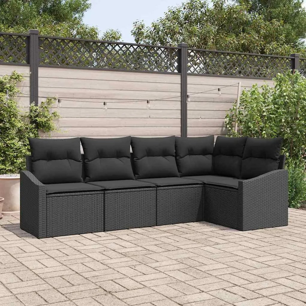 vidaXL Conjunto de Sofá de Jardim com almofada 5 pcs Preto vime PE
