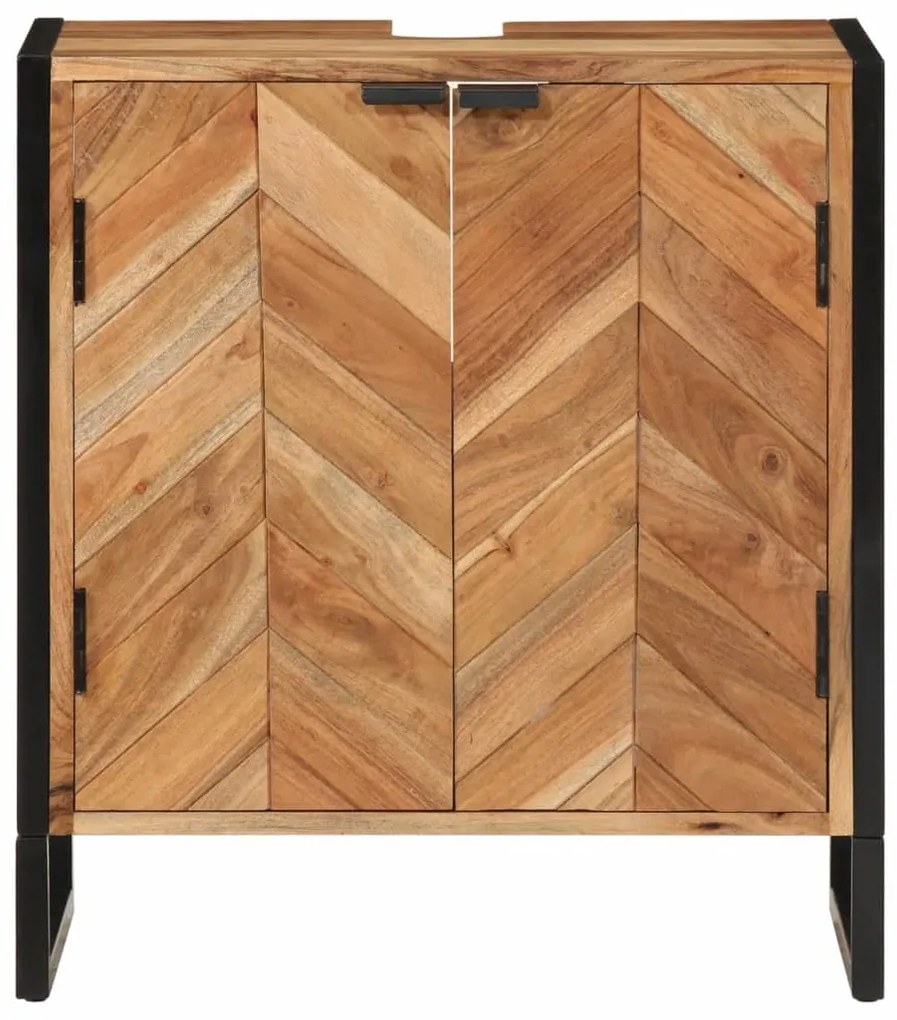 Armário de casa de banho 55x35x60 cm acácia maciça e ferro