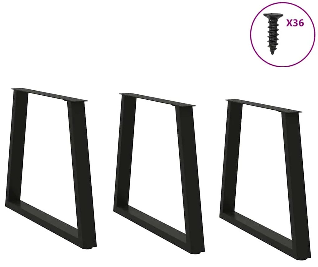 Pernas para mesa de jantar em V 3 peças, preto, 80x(72-73,3) cm, aço
