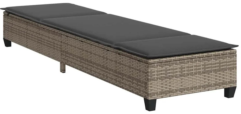 Espreguiçadeira com almofadões 55x200x25,5cm vime PE cinzento
