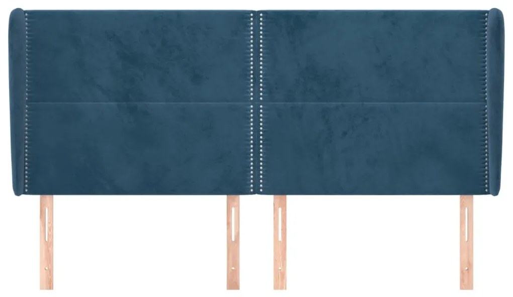 Cabeceira cama c/ abas veludo 183x23x118/128 cm azul-escuro