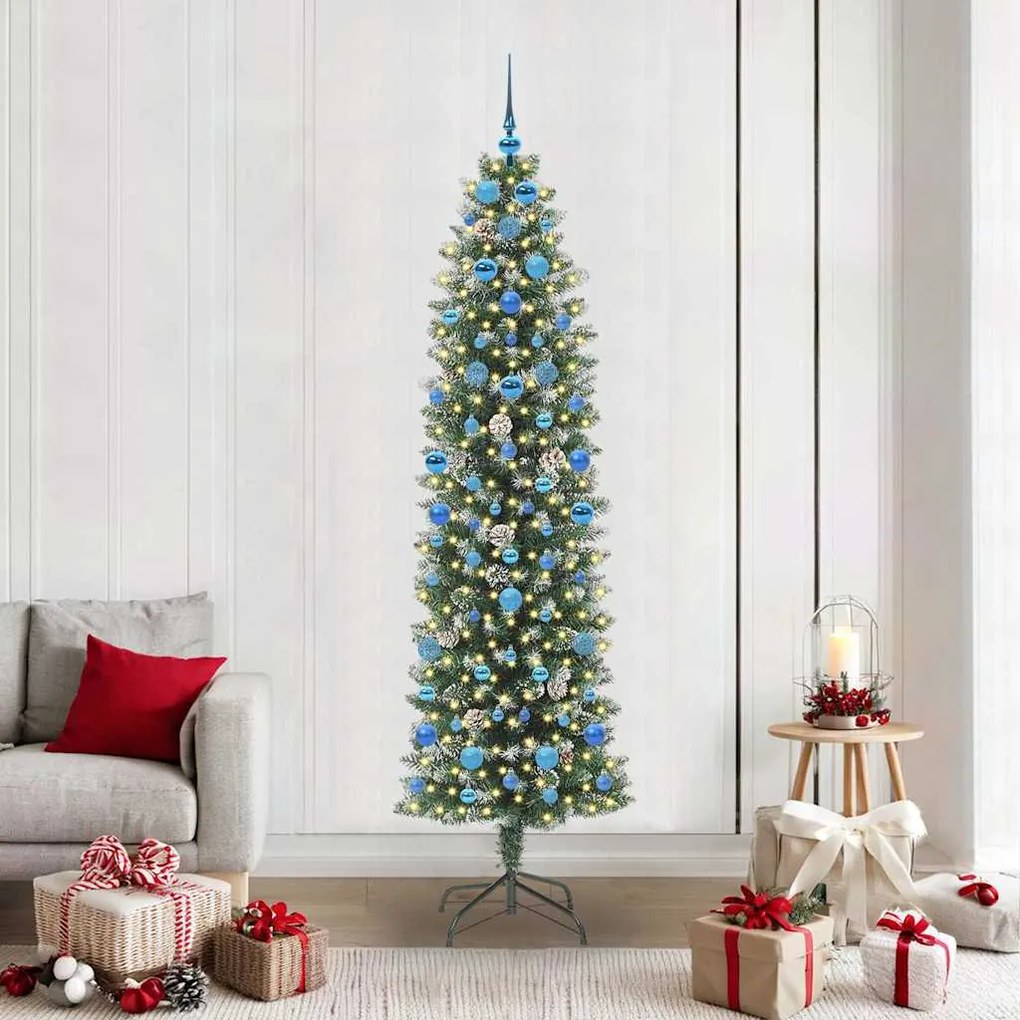 vidaXL Árvore Slim de Natal Artificial Verde e Branco 210 cm