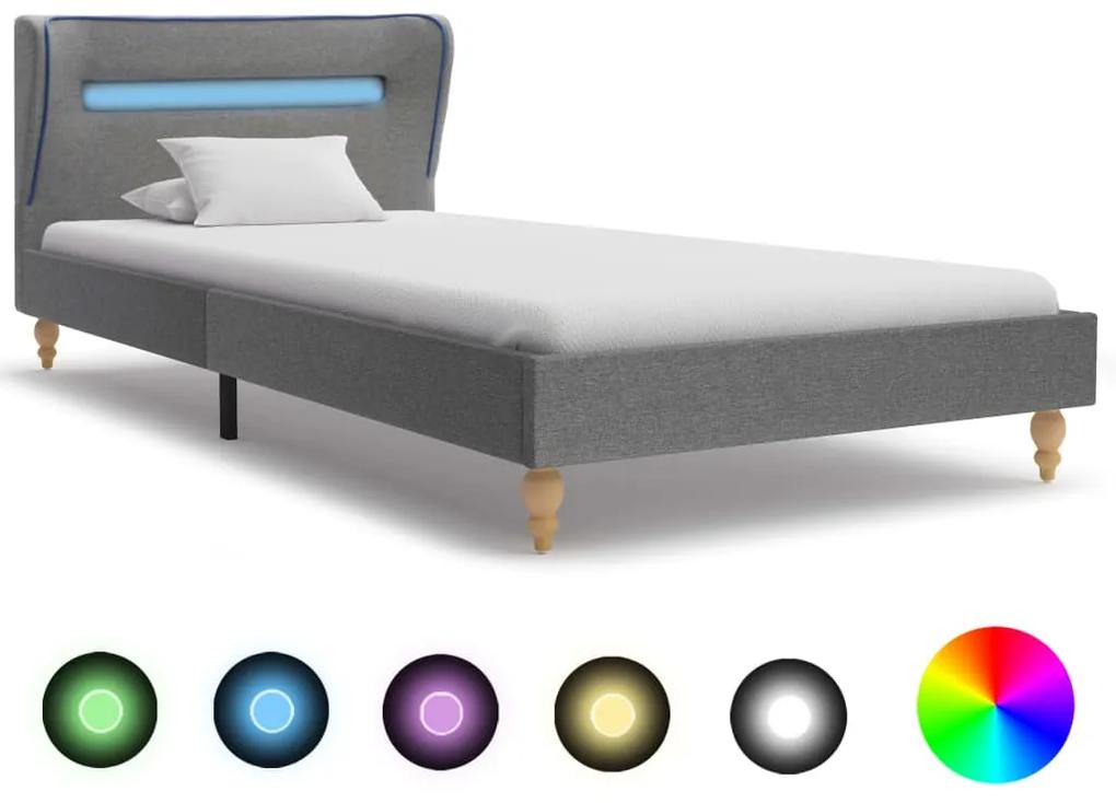 280597 vidaXL Estrutura de cama com LEDs 90x200 cm tecido cinzento-claro