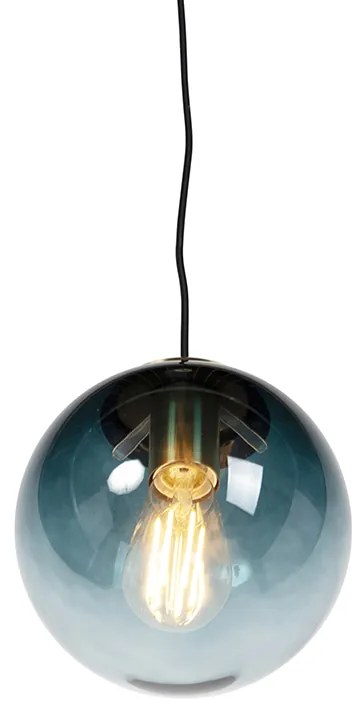 Candeeiro de suspensão Art Déco em latão com vidro azul oceano 20 cm - Pallon