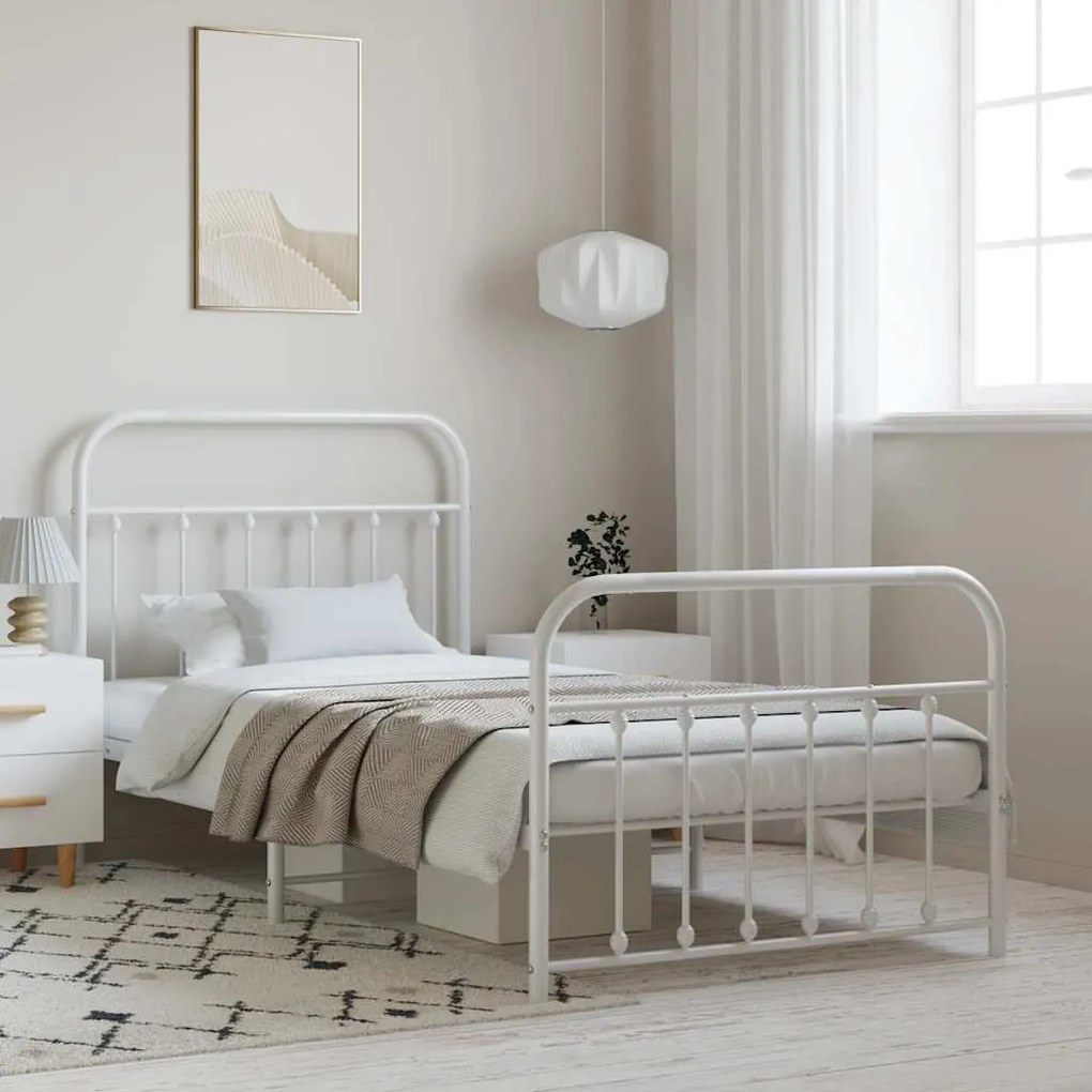 Estrutura de cama com cabeceira e pés 100x200 cm metal branco
