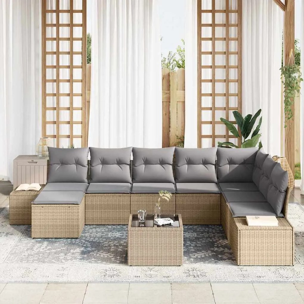 Conjunto de Sofá de Jardim 9 Peças com Almofadas Pretas em Rattan