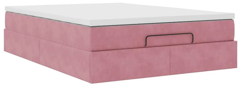 Estrutura de cama otomana com colchão 140x200 cm veludo rosa