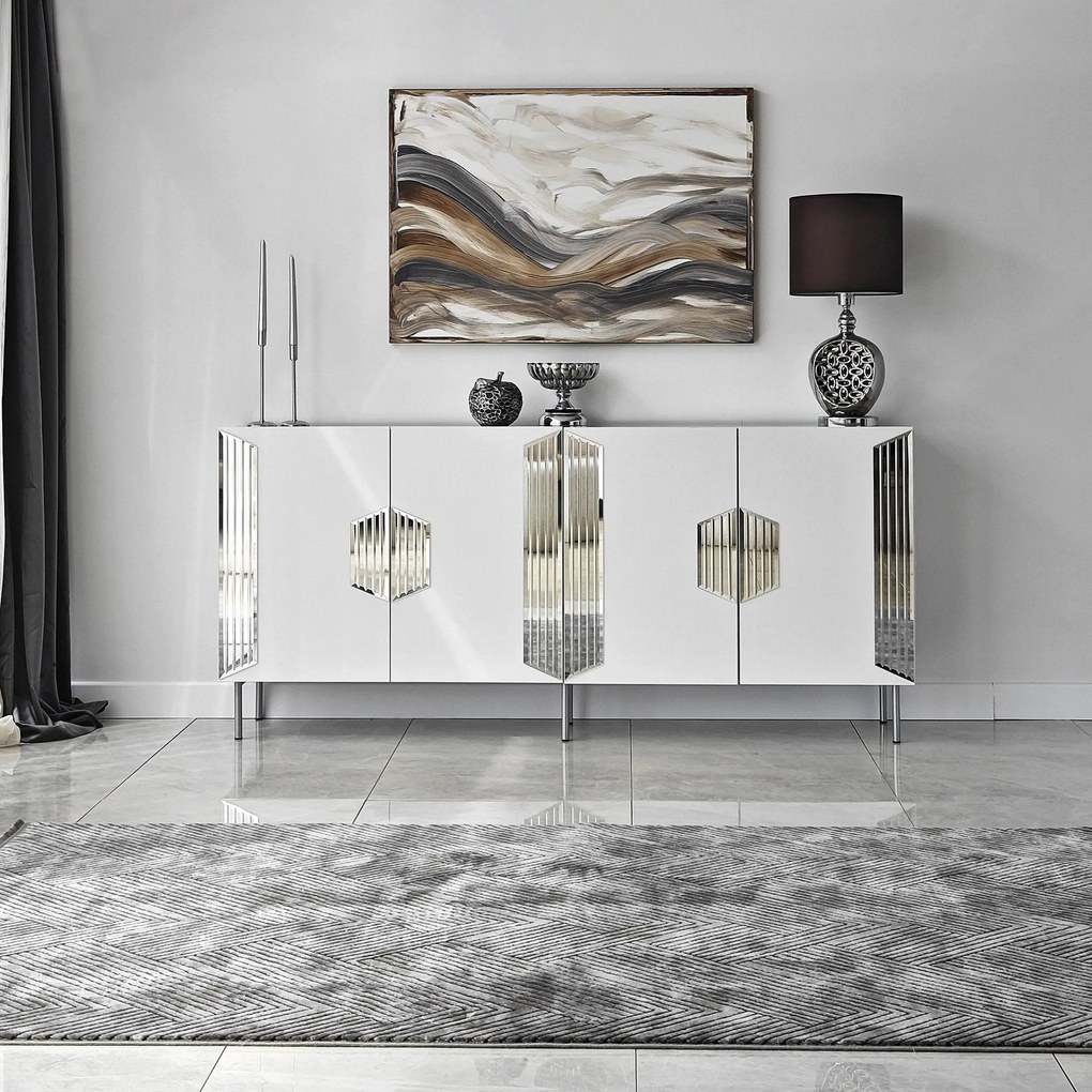 Console Dubai – Branco e Prateado – 180x80x40 cm