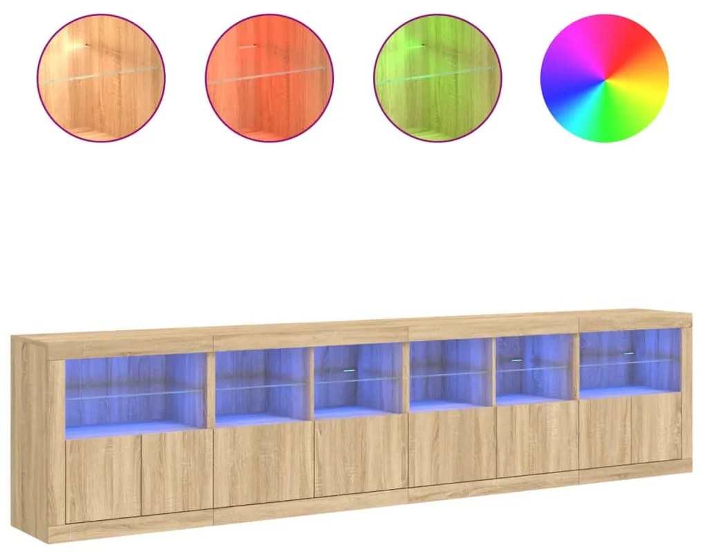 Aparador com luzes LED 283x37x67 cm carvalho sonoma