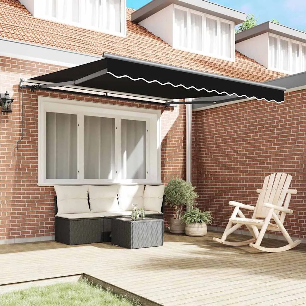 Toldo Retrátil Preto 350 x 250 cm Tecido de acrílico e alumínio