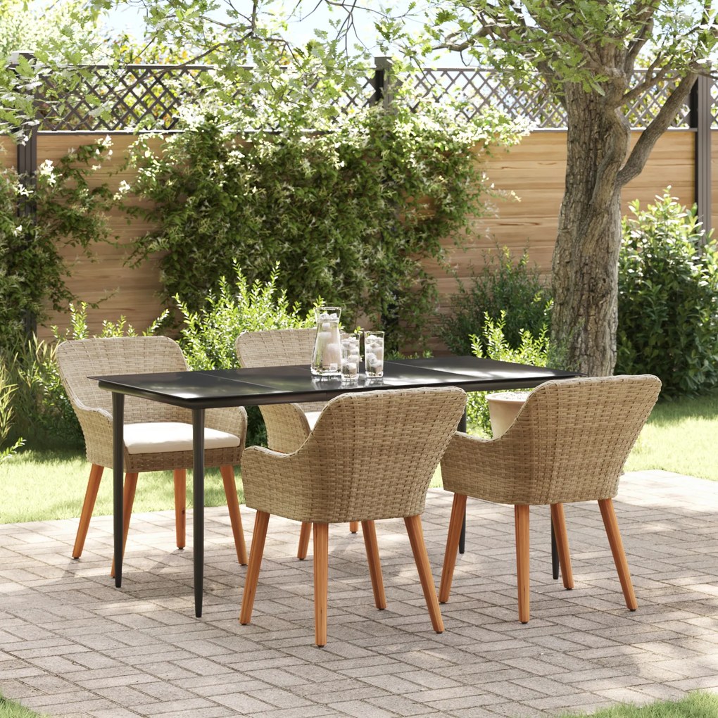 vidaXL Conjunto de Jantar para Jardim 5 Peças Bege Vime Poliéster