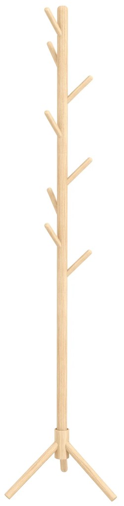 Cabide de Pé de Madeira com 8 Ganchos para Pendurar Roupa e Bolsas Forma de Árvore para Corredor Entrada 40x40x165 cm Natural