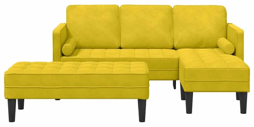 Sofá de Jardim vidaXL com Banco e Almofadas em Veludo Amarelo em L