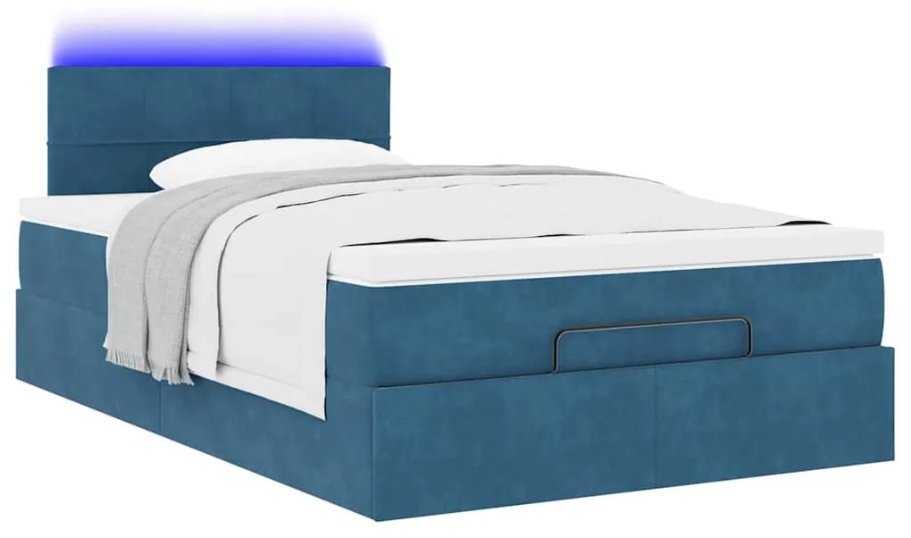Estrutura cama otomana colchão 120x200cm veludo azul escuro