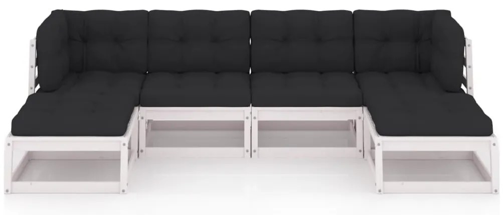6 pcs conjunto lounge jardim c/ almofadões pinho maciço branco