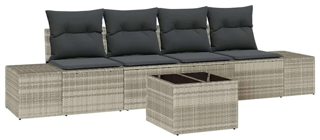 Conjunto de Sofá de Jardim com 5 Peças e Almofadas em Rattan Poliéster