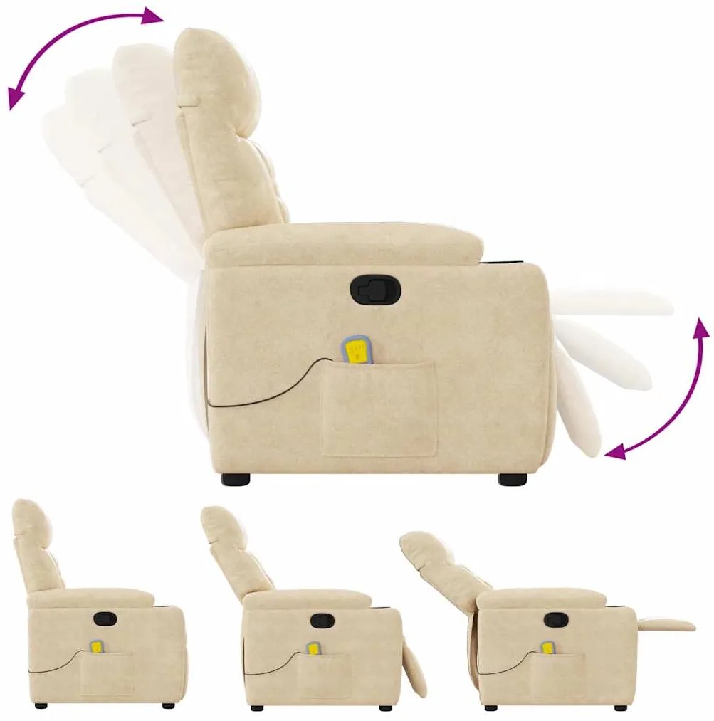 Poltrona de massagens reclinável tecido de microfibra creme