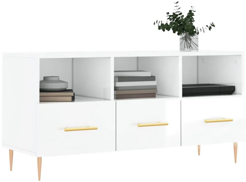 Móvel para TV 102x36x50 cm derivados madeira branco brilhante