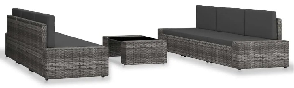 7 pcs conjunto lounge de jardim vime PE cinzento