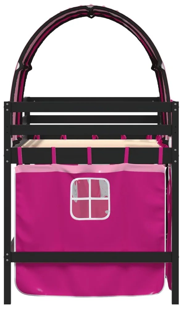 Cama alta para criança com túnel 80x200 cm pinho maciço rosa
