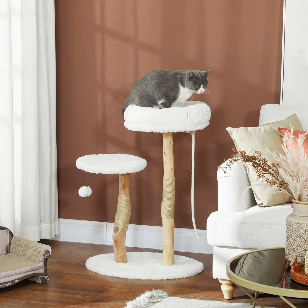 Arranhador para gatos com cama 58 x 40 x 85 cm, postes para arranhar, plataforma de salto, bola e corda de brincar,  branco