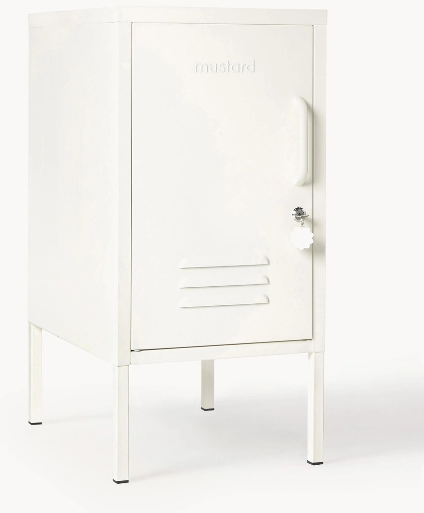 Mesa de cabeceira em metal Maven, com opção de abertura à esquerda ou à direita