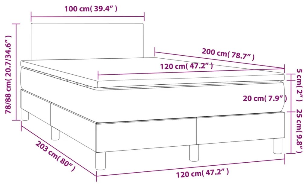 Cama box spring c/ colchão/LED 120x200 cm veludo verde-escuro