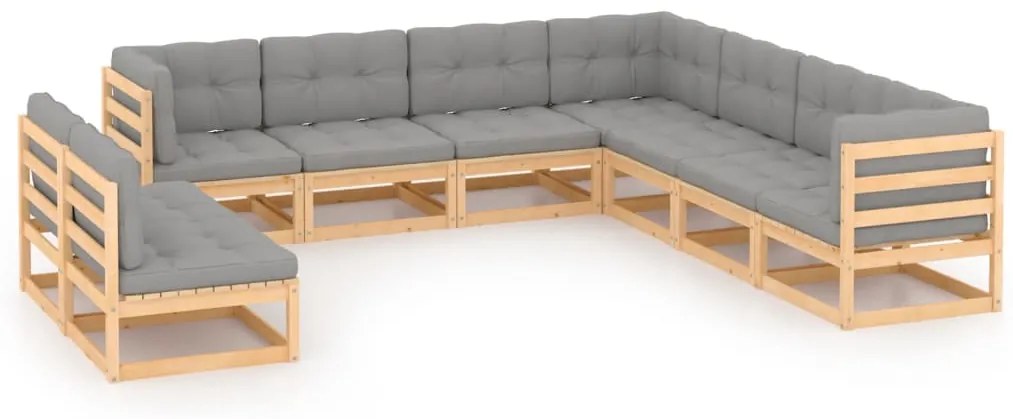 9 pcs conjunto lounge de jardim c/ almofadões pinho maciço