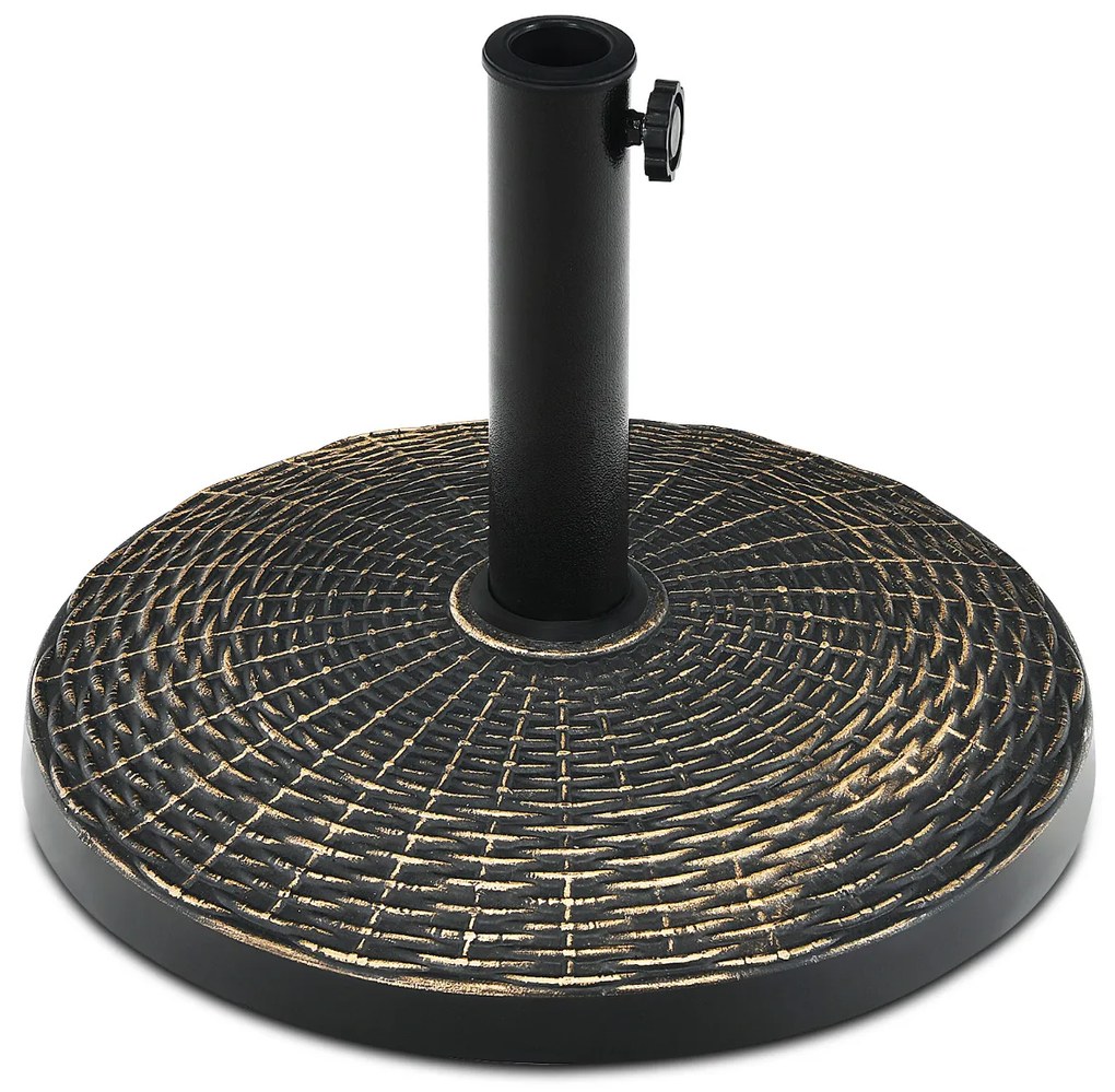 Base de guarda-sol em resina de 12 kg Suporte de guarda-sol redondo exterior de φ38/48 mm com botão ajustável Design de rattan Bronze