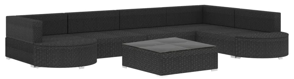 8 pcs conjunto lounge de jardim c/ almofadões vime PE preto