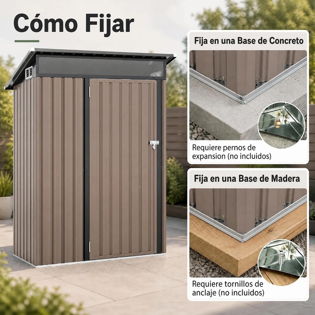 Abrigo de Jardim para Ferramentas, 150 x 89 x 185 cm, Cobertura Inclinada, Cinzento