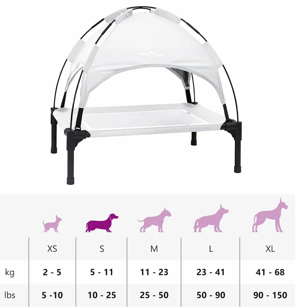 Cama Elevada para Cães com Cobertura Removível Cinza Prateado Metal