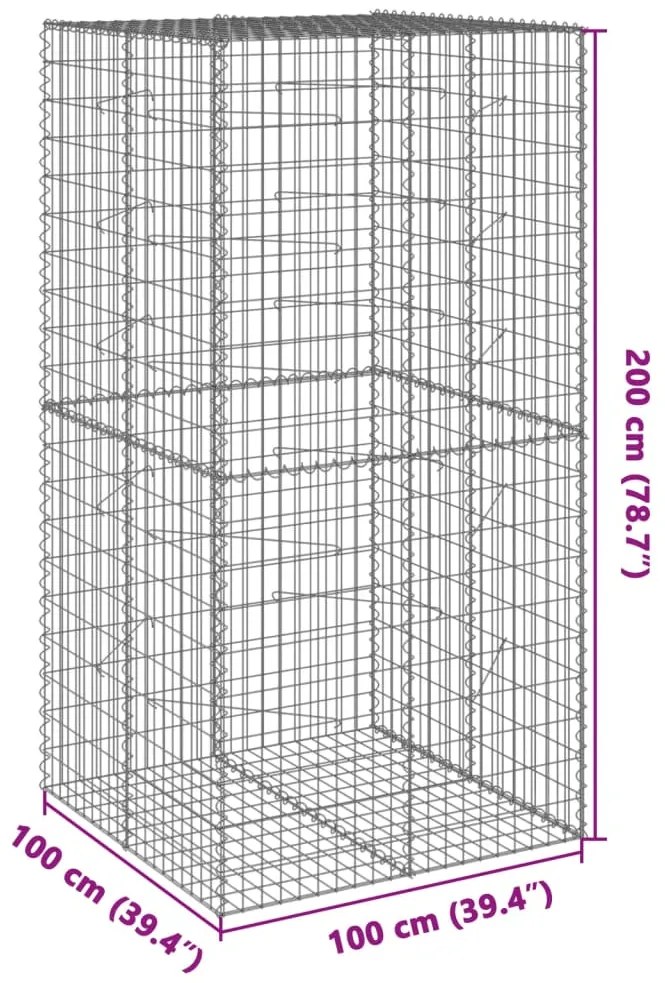 Cesto gabião com cobertura 100x100x200 cm ferro galvanizado