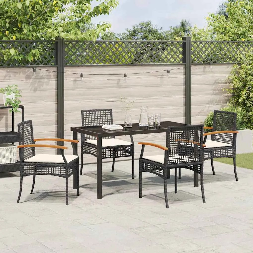 Conjunto de Jantar de Jardim com 5 Peças e Almofadas de Rattan Poliést