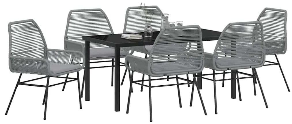 Conjunto de Jantar de Jardim 7 Peças com Almofadas Cinza em Polirattan