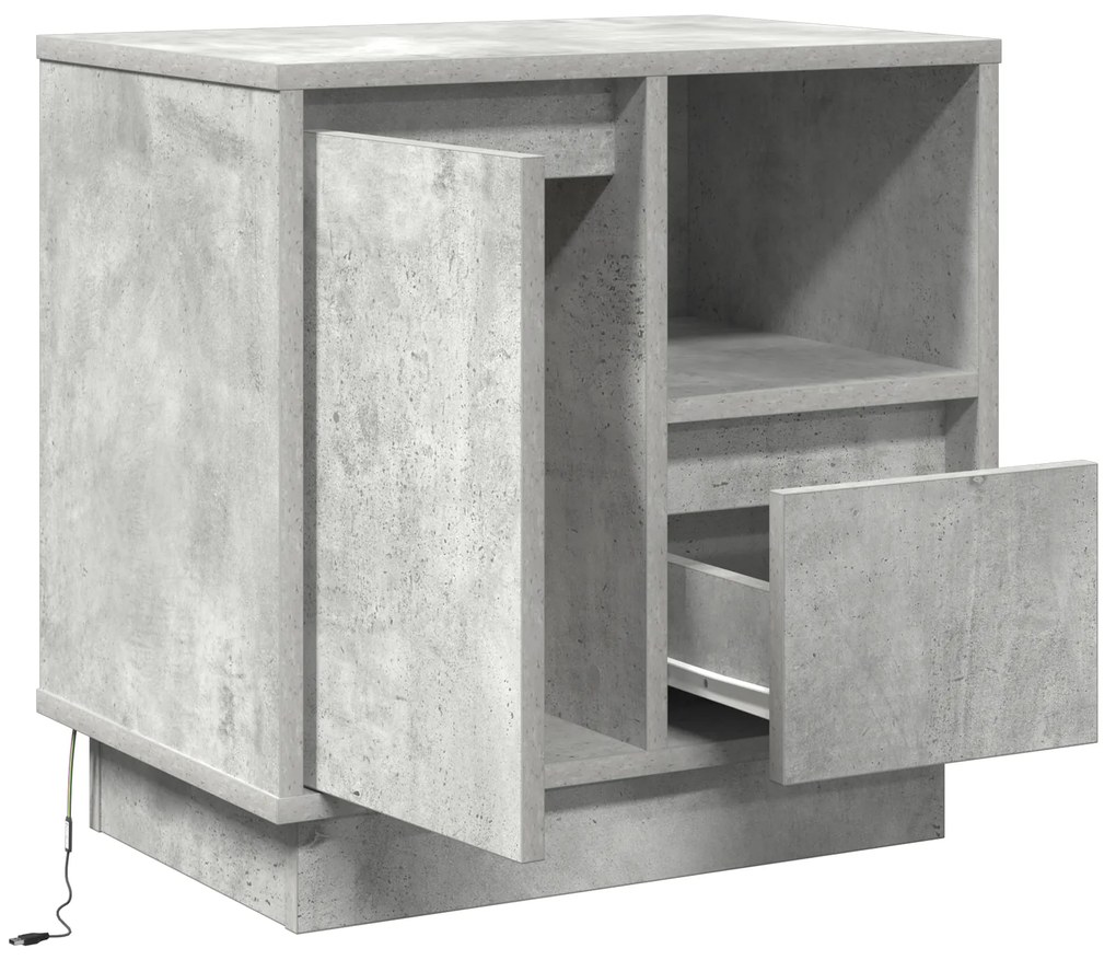 Criado-Mudo com LED Cinza Concreto 50x34,5x50 cm