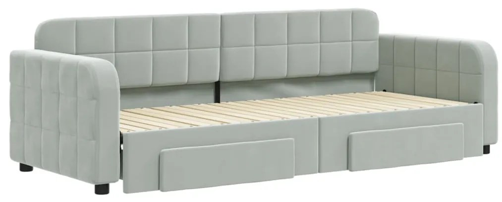 Sofá-cama c/ gavetão e gavetas 80x200 cm veludo cinzento-claro