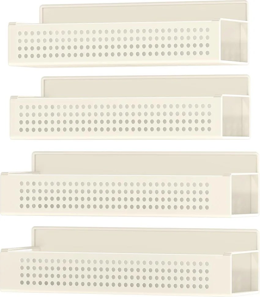 Conjunto magnético de 4 prateleiras para especiarias em metal, sem necessidade de perfuração branco creme