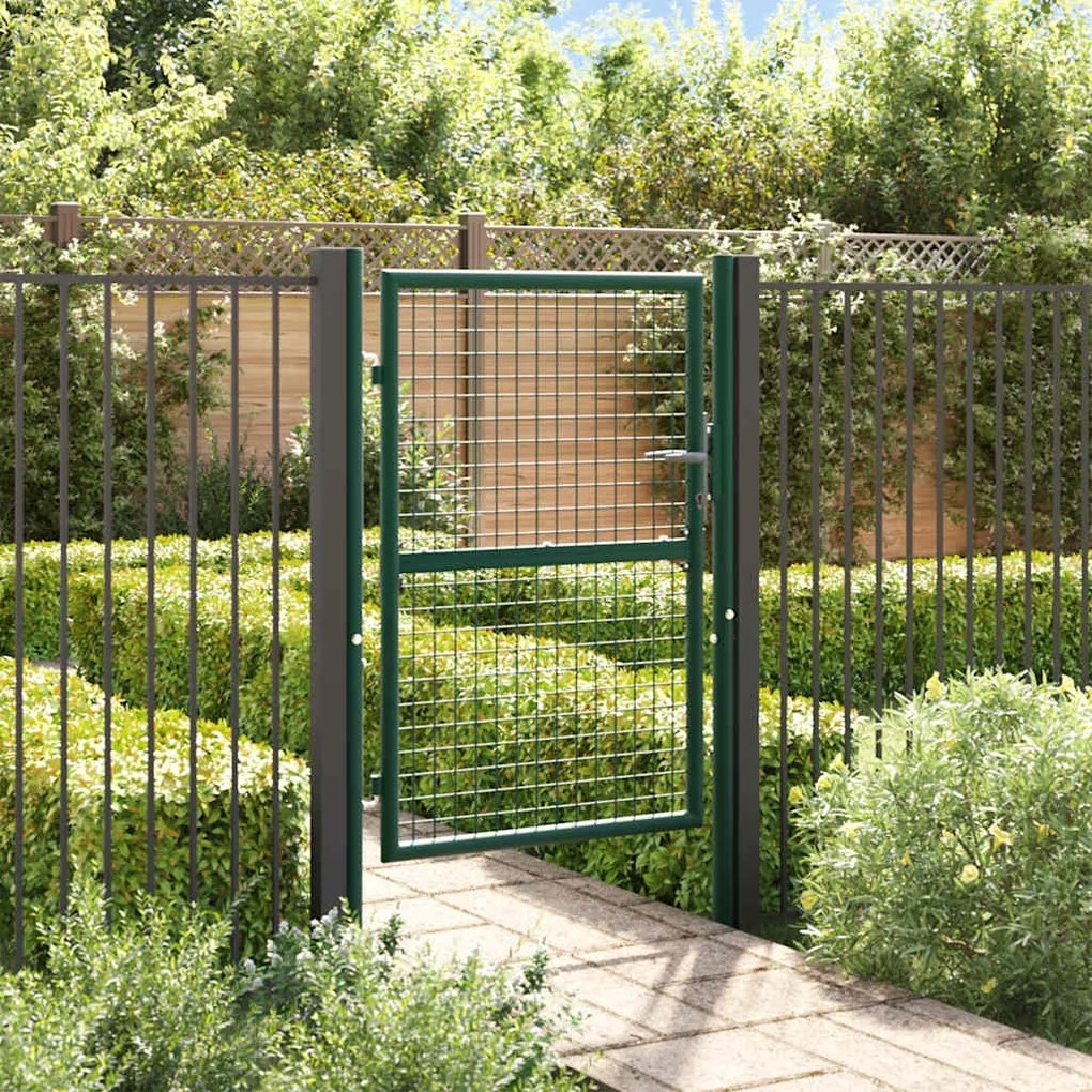 vidaXL Portão de cerca 100x125 cm aço verde