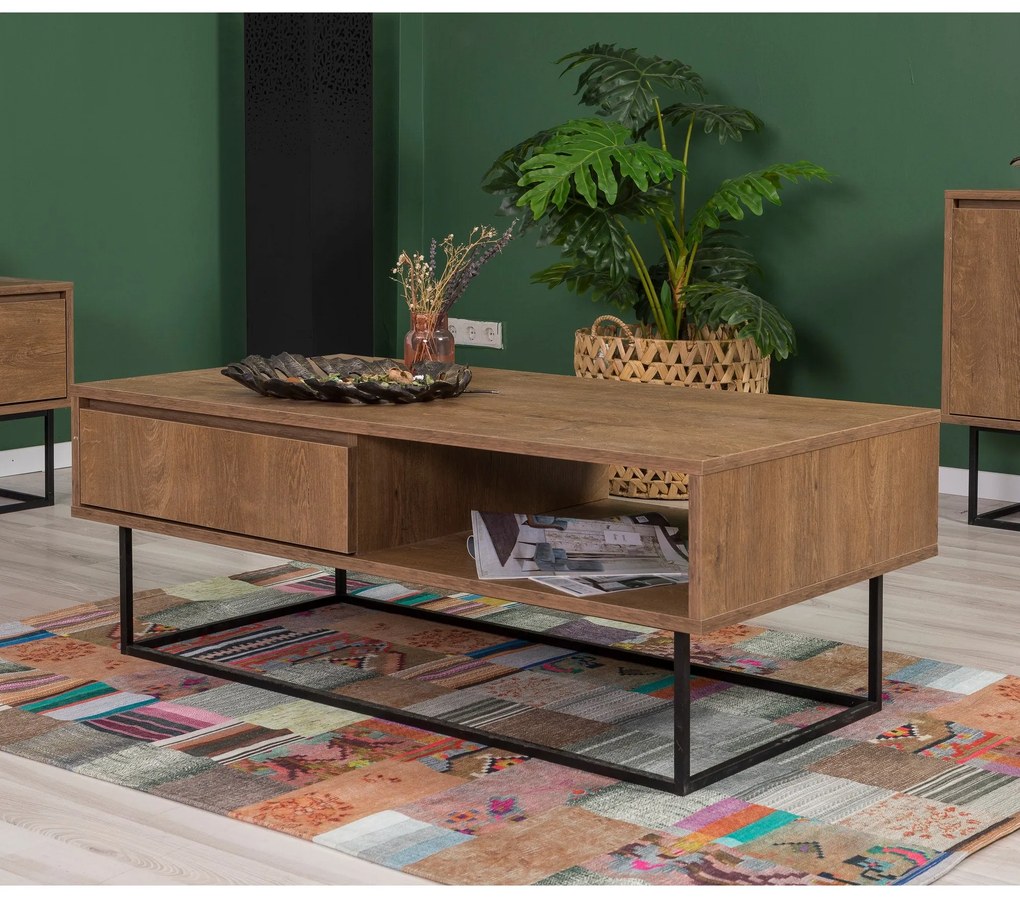 Conjunto de Mobiliário de Sala Laxus – Nogueira/Preto – 90x39x40 cm