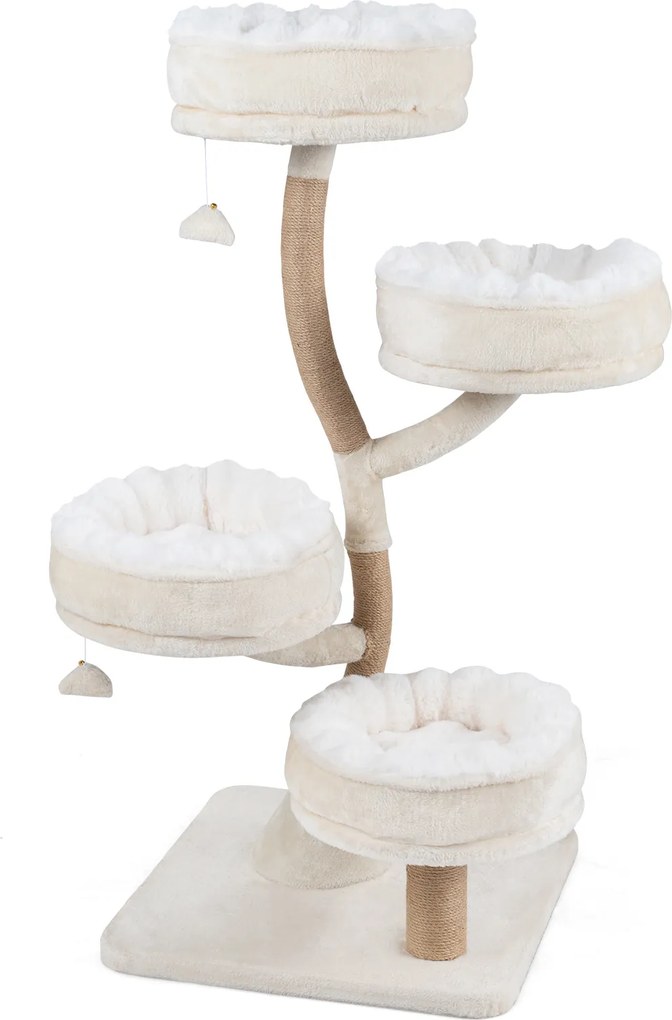 Árvore para Gatos, 58,5 x 58,5 x 132 cm, 4 Plataformas Removíveis, Branco