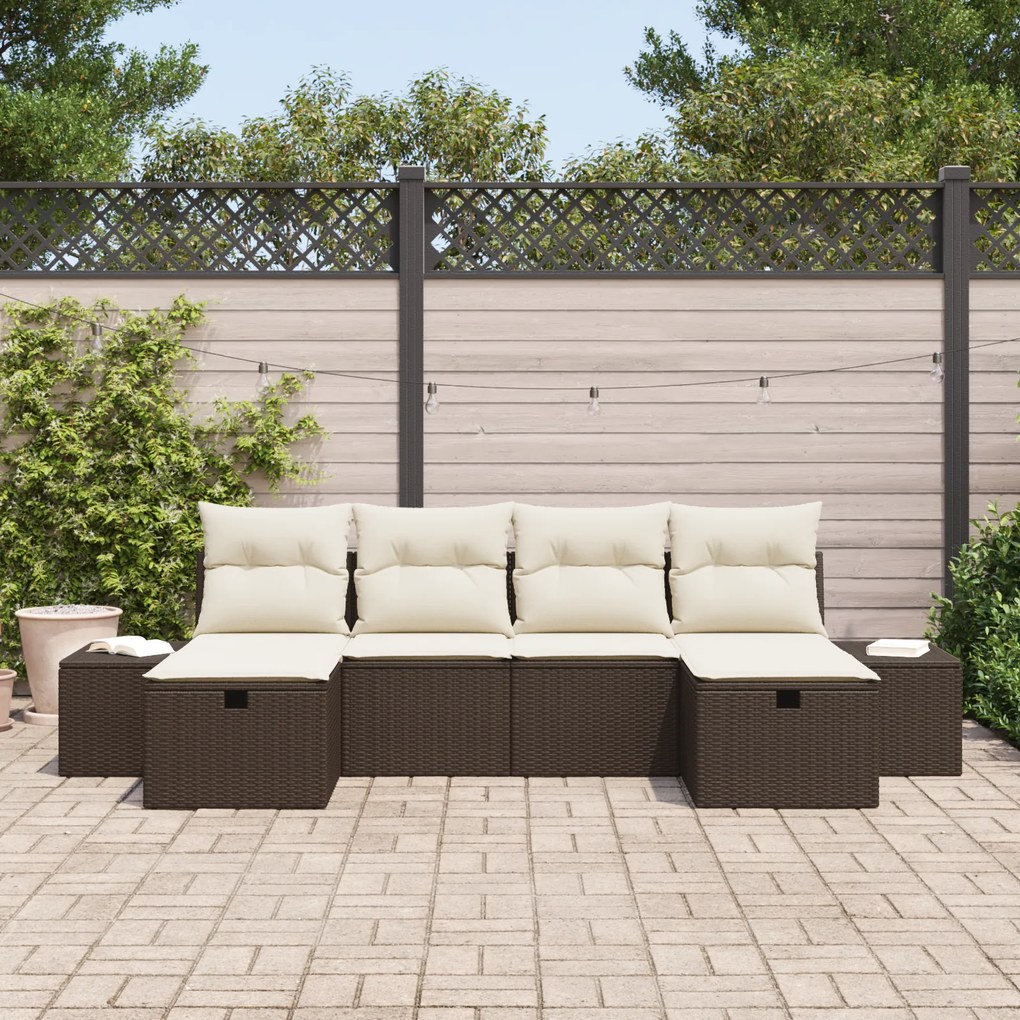 Conjunto de Sofá de Jardim de 6 Peças com Almofadas Castanho Rattan Si