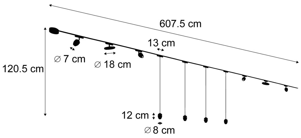 Sistema de iluminação de trilho com 10 luzes pretas monofásicas - Magnetic Eggy Puk