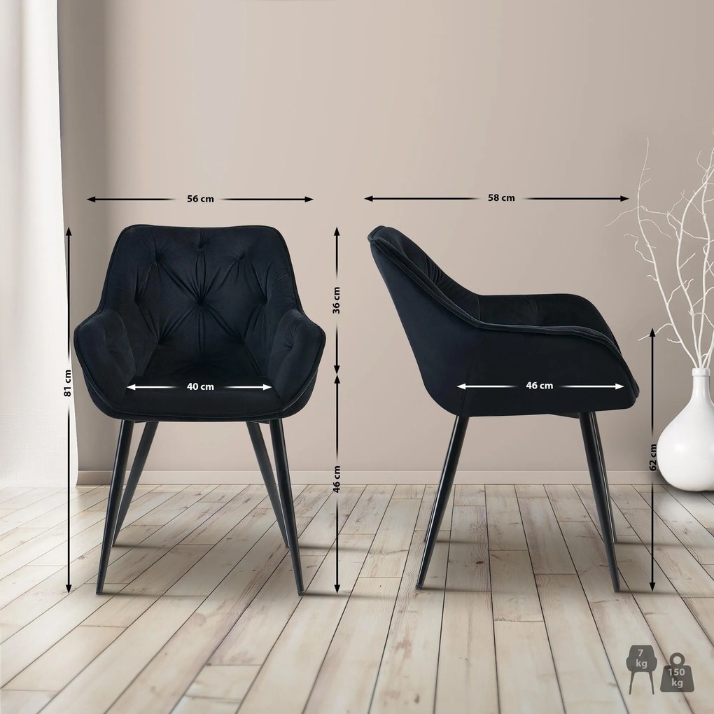 Conjunto de 2 cadeiras de sala de jantar Cassis com estofo em veludo 56 x 81 x 58 cm Preto