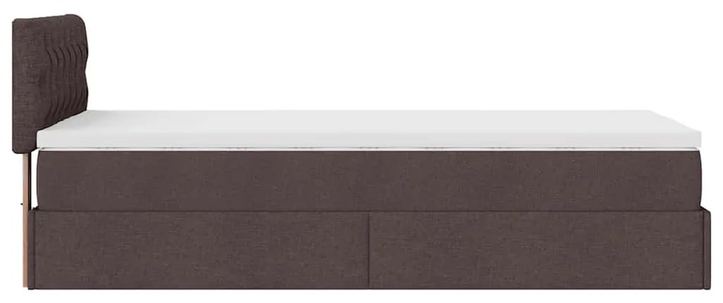 Cama otomana com colchão & LEDs 90x200cm tecido castanho escuro